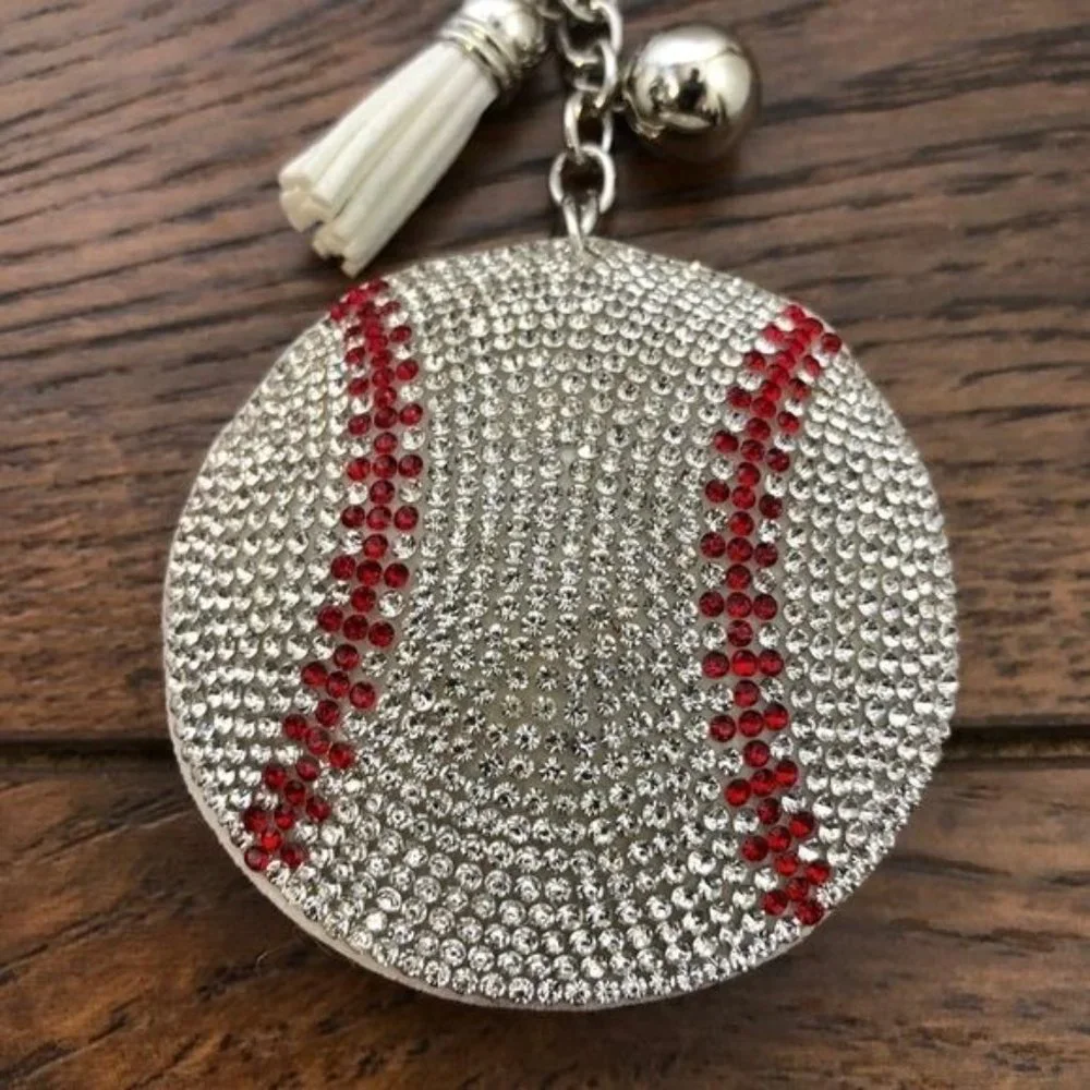 Puffed Rhinestone Baseball Key‎ Chain Purse Charm